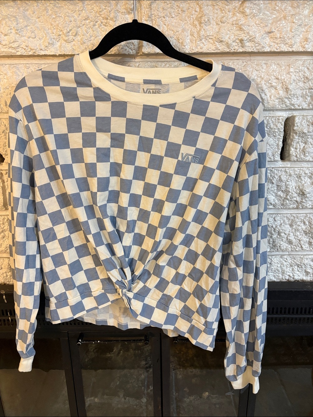 Vans Light Blue & White Checker Tie-Front Crew Sweater